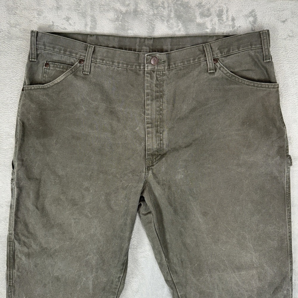 Dickies Carpenter Pants Men's 42x30 Olive Green Relaxed Fit Canvas Workwear - Picture 3 of 11